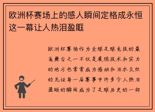 欧洲杯赛场上的感人瞬间定格成永恒这一幕让人热泪盈眶 欧洲杯赛场上的感人瞬间定格成永恒这一幕让人热泪盈眶