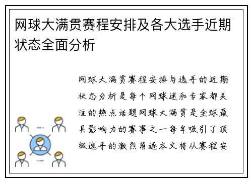 网球大满贯赛程安排及各大选手近期状态全面分析
